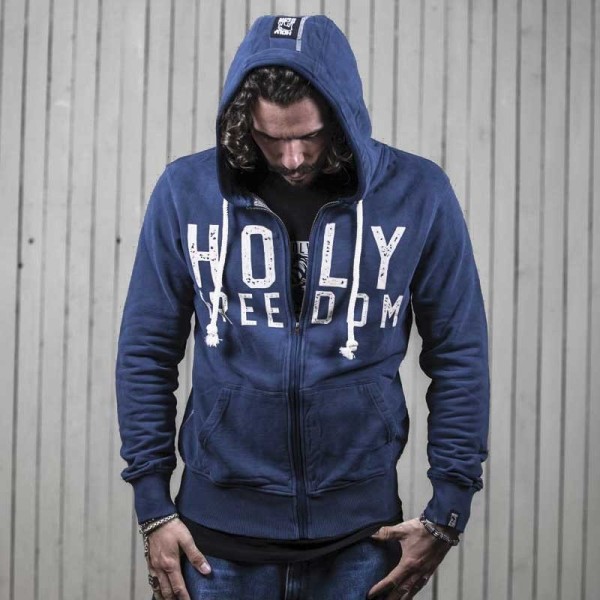 Motorrad hoodie Holy Freedom College blau