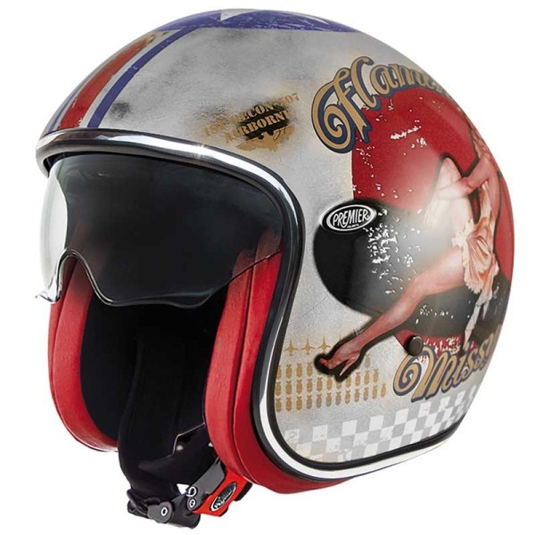 Casque jet Premier Vintage pin up old style silver