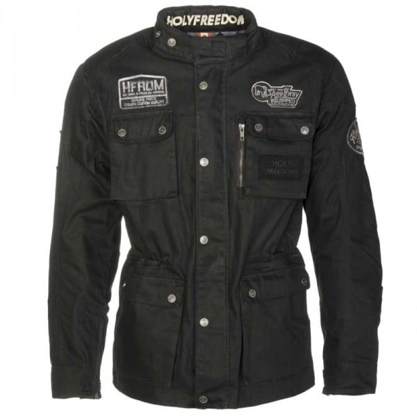 Holy Freedom Quattro Waxed black motorcycle jacket