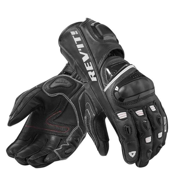 Motorcycle Leather Gloves REVIT Jerez 3 Black White - Racing gloves
