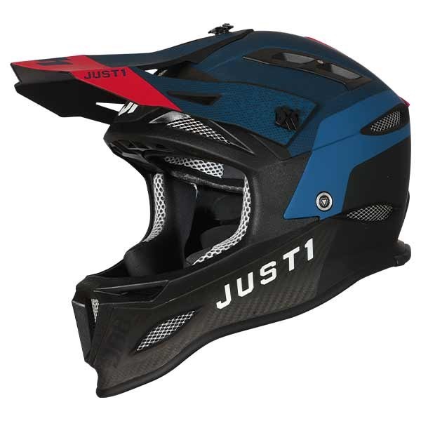 Downhill Helm Just1 JDH Dual Mips Carbon blau rot