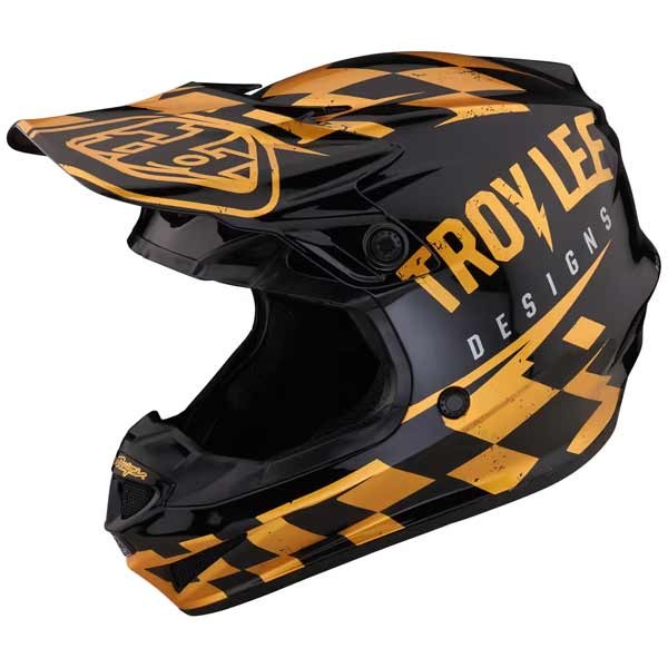 Motocross Helm Troy Lee Designs SE4 Polyacrylite Race Shop schwarzes Gold
