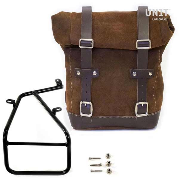 Side bag in brown split leather Unit Garage + frame Bmw NineT