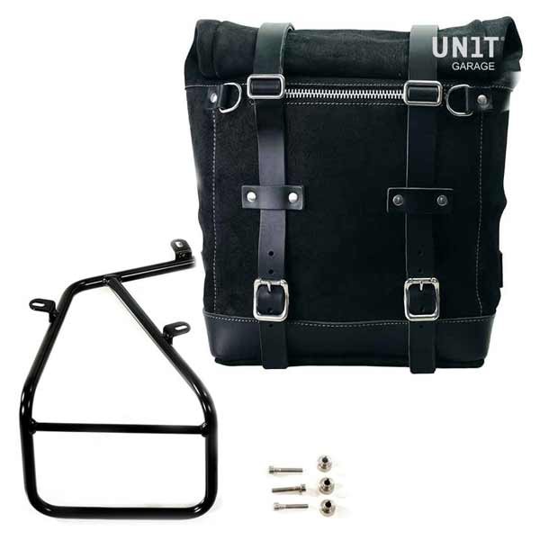 Seitentasche Scram aus Schwarz Spaltleder Unit Garage + Rahmen Bmw NineT