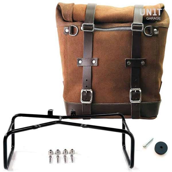 Unit Garage Scram side bag split leather 22l-30l brown + double Bmw NineT frame