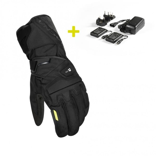 Macna Foton 2.0 RTX heated motorcycle gloves black yellow kit