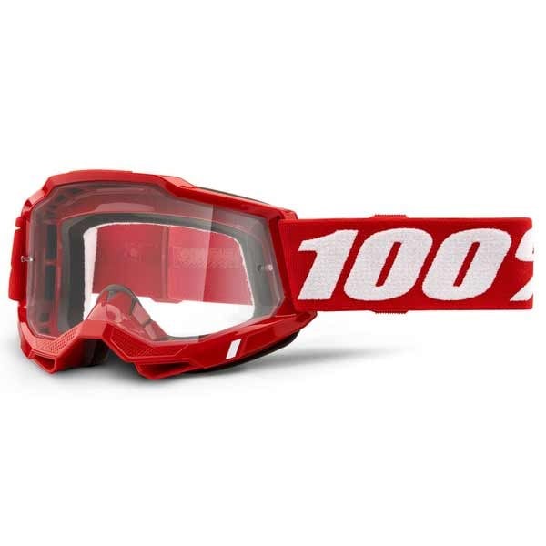 100% Goggles Accuri 2 neon red mask with transparent lens
