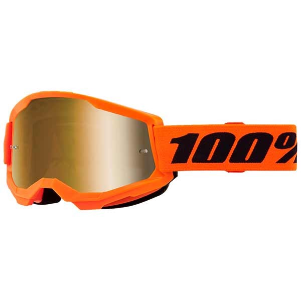 100% Strata 2 Neon orange goggle with gold mirror lens