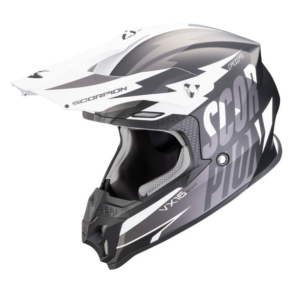 Scorpion VX-16 Evo Air Slanter Helm schwarz silber
