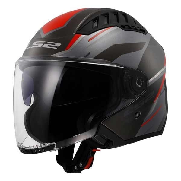 LS2 Copter II Diston gray red gloss jet helmet