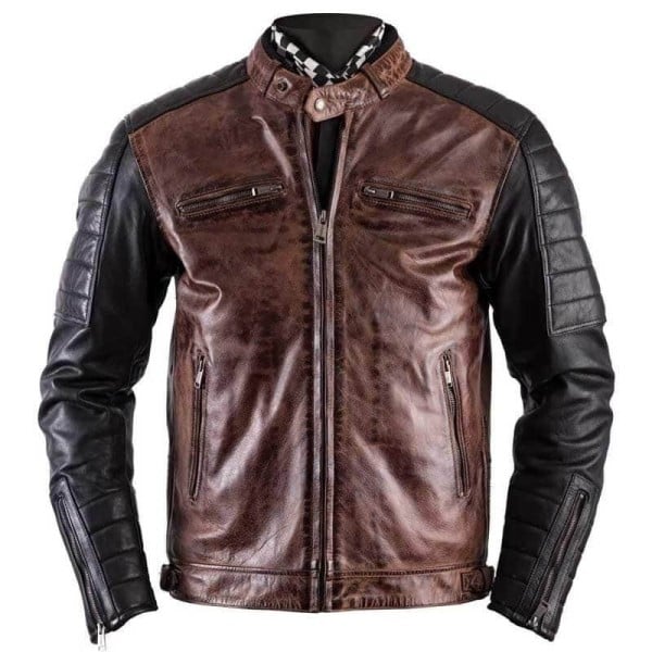Leather motorcycle jacket Helstons Cruiser Rag camel black