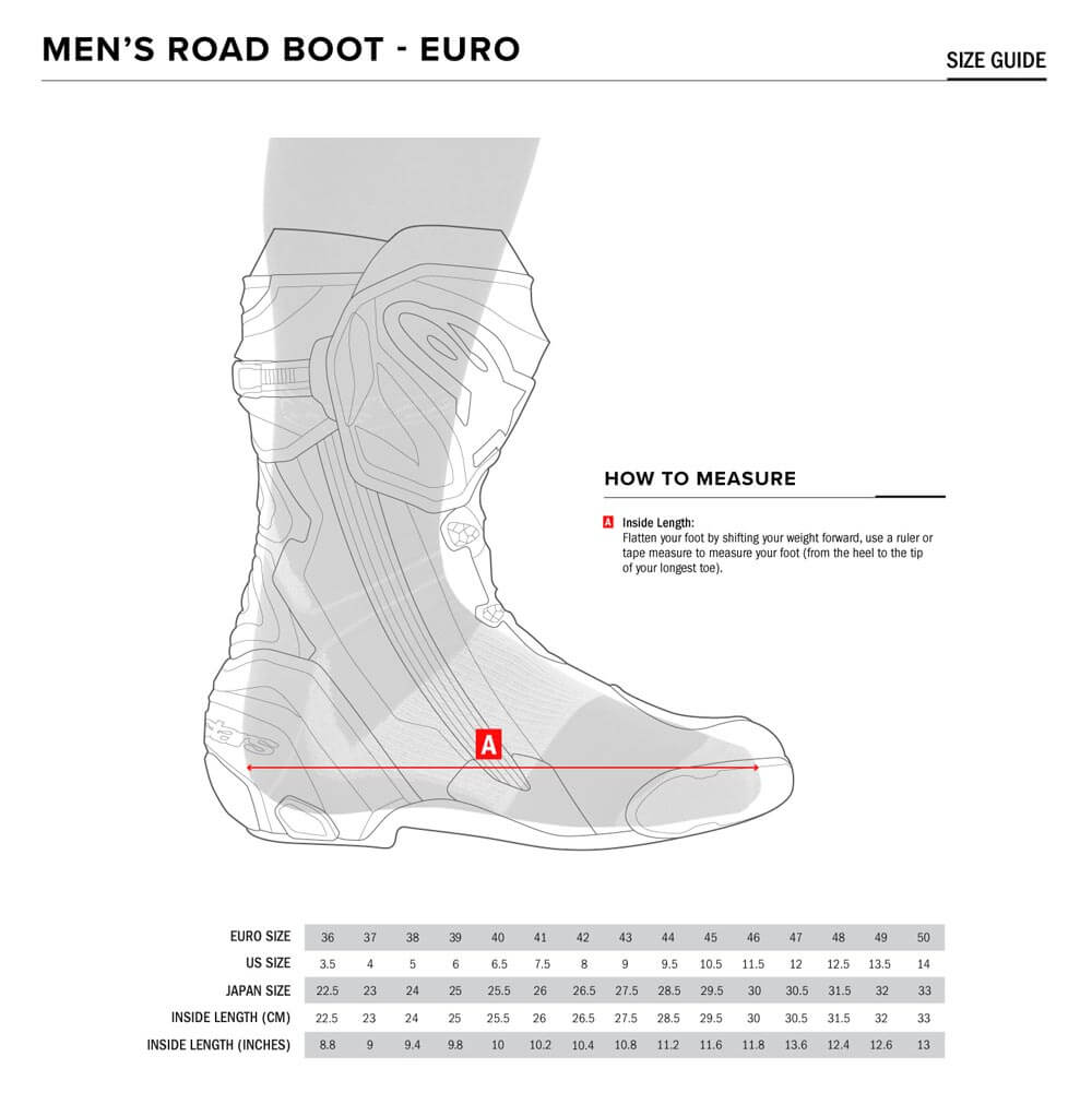 Alpinestars boots Web Gore Tex Size Chart