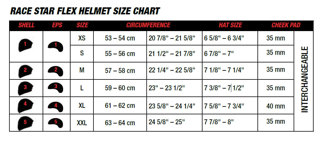 Bell Helmets Race Star Flex Size Chart