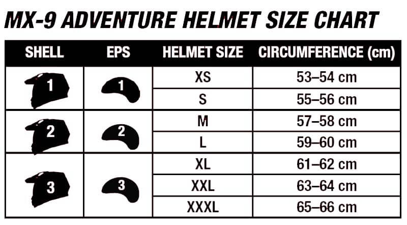 Bell Helmets MX-9 Size Chart